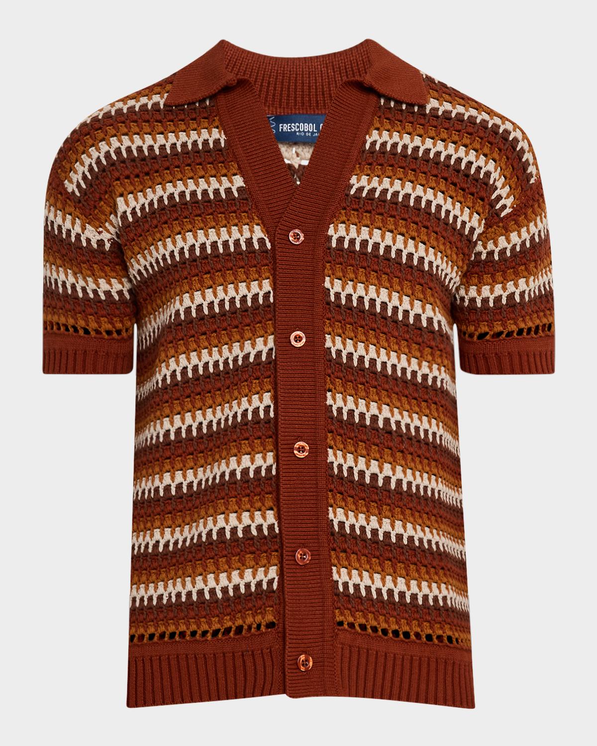 Frescobol Carioca Men's Crochet Stripe Camp Shirt