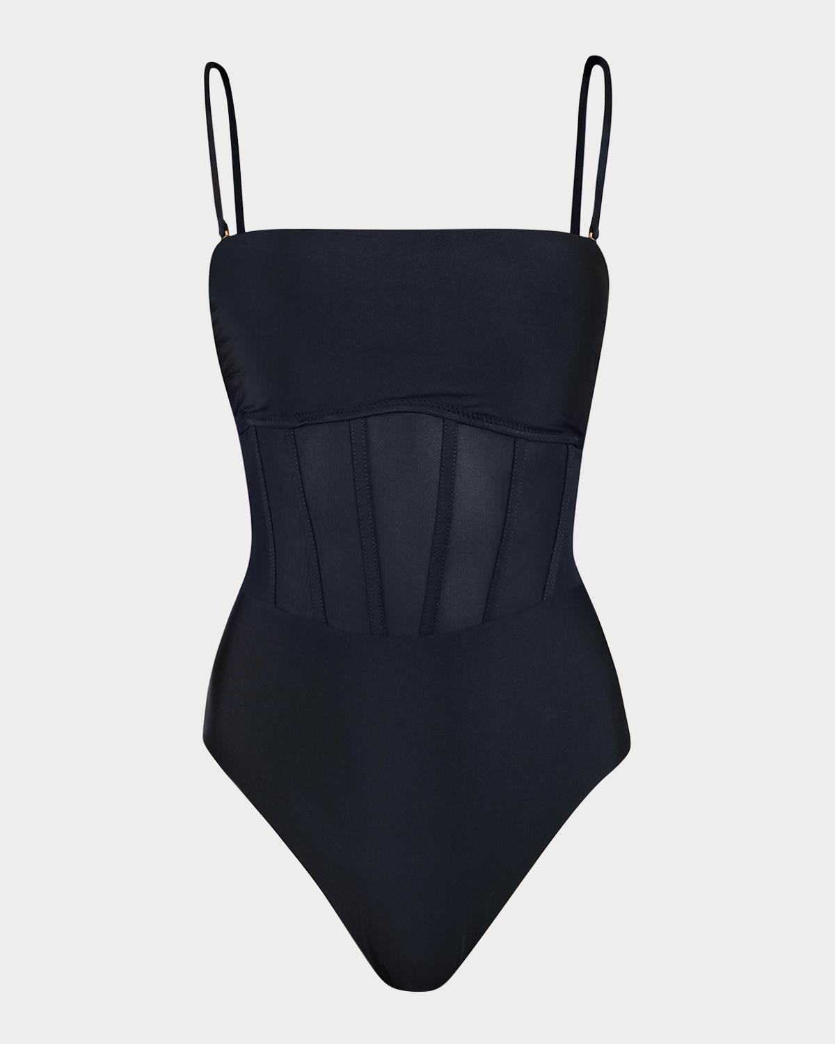 Sunshine 79 Solid Mesh Bandeau One-Piece Swimsuit