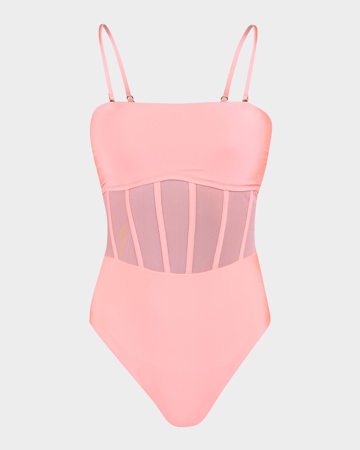 Sunshine 79 Solid Mesh Bandeau One-Piece Swimsuit
