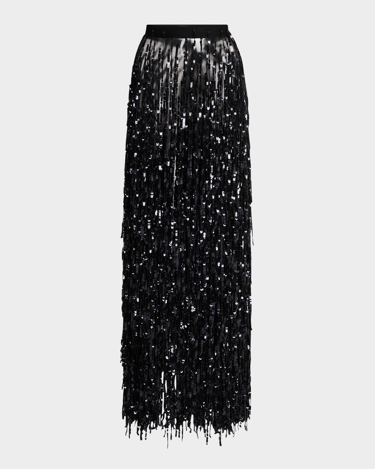 LAPOINTE Sequin Fringed Maxi Pencil Skirt