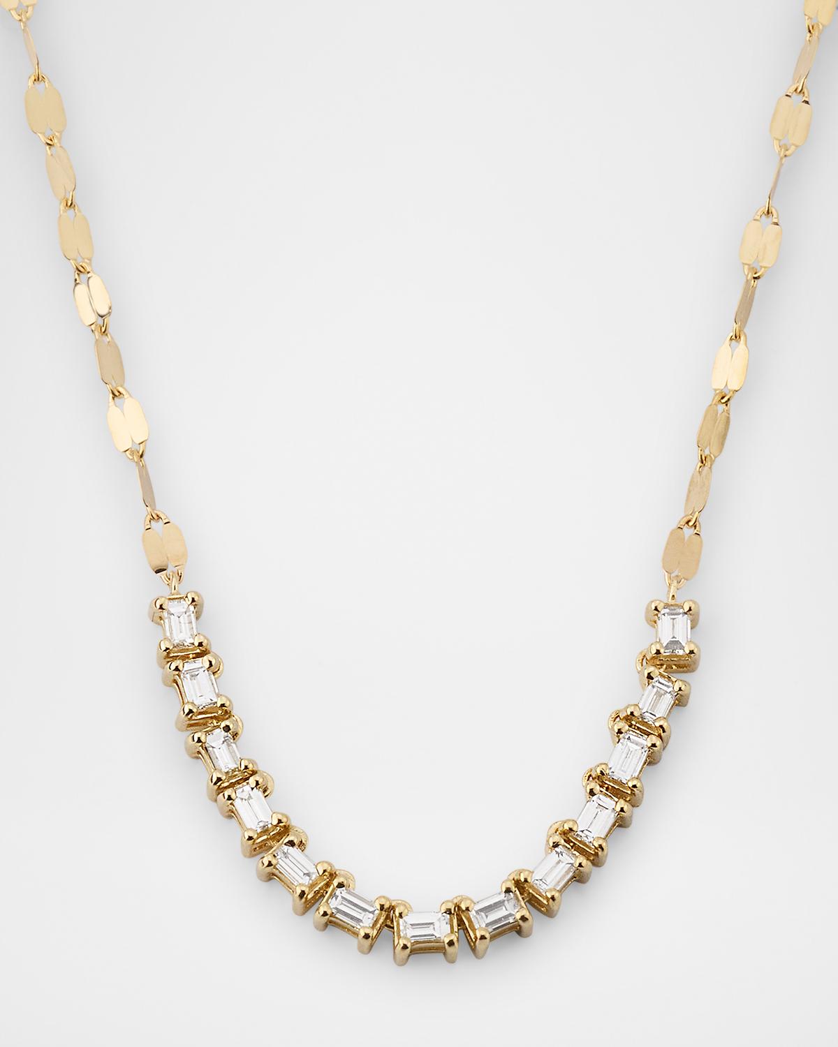 14K Gold Baguette Diamond Tennis Section Chain Necklace