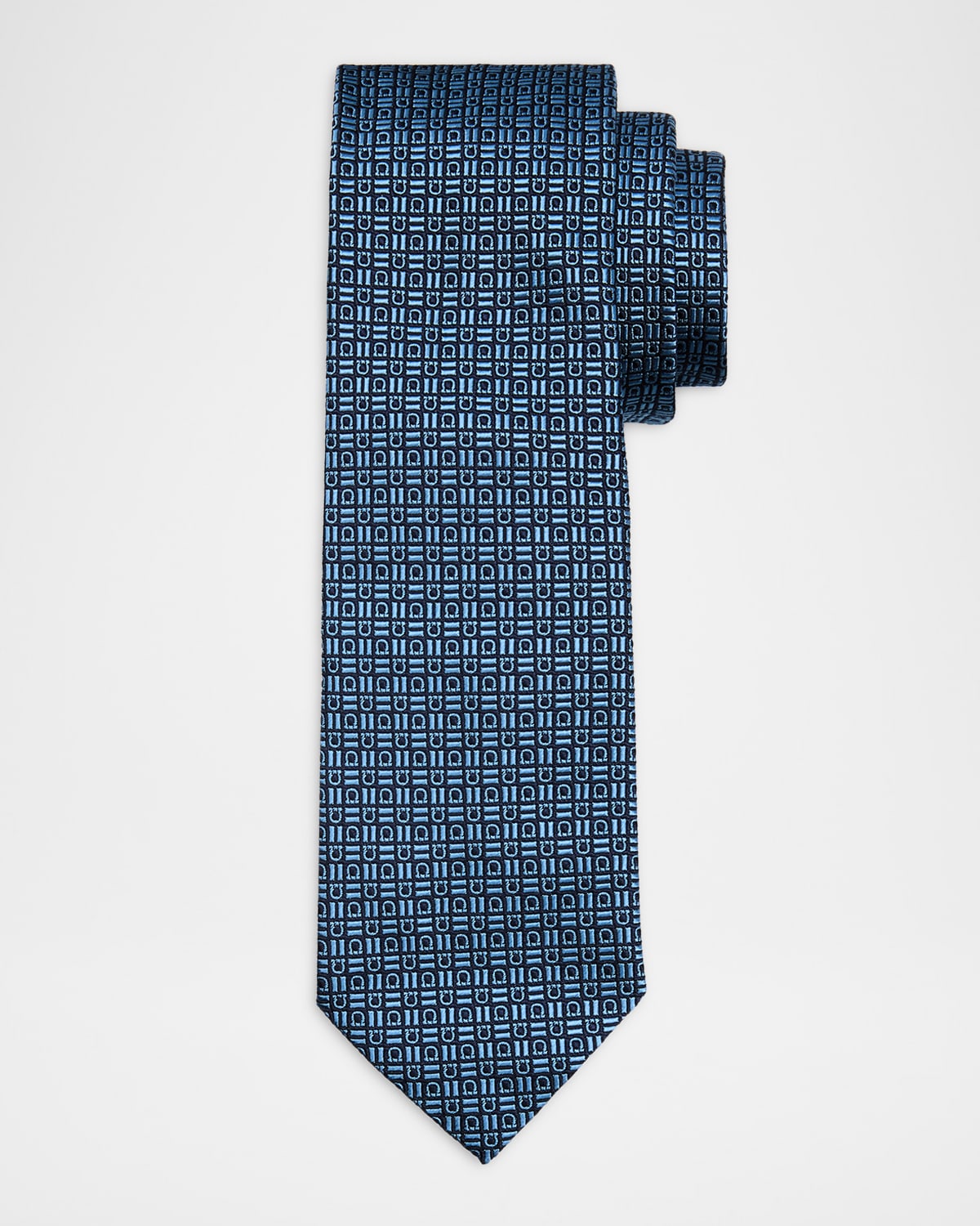 Ferragamo Men 's Alternating Gancio Jacquard Silk Tie