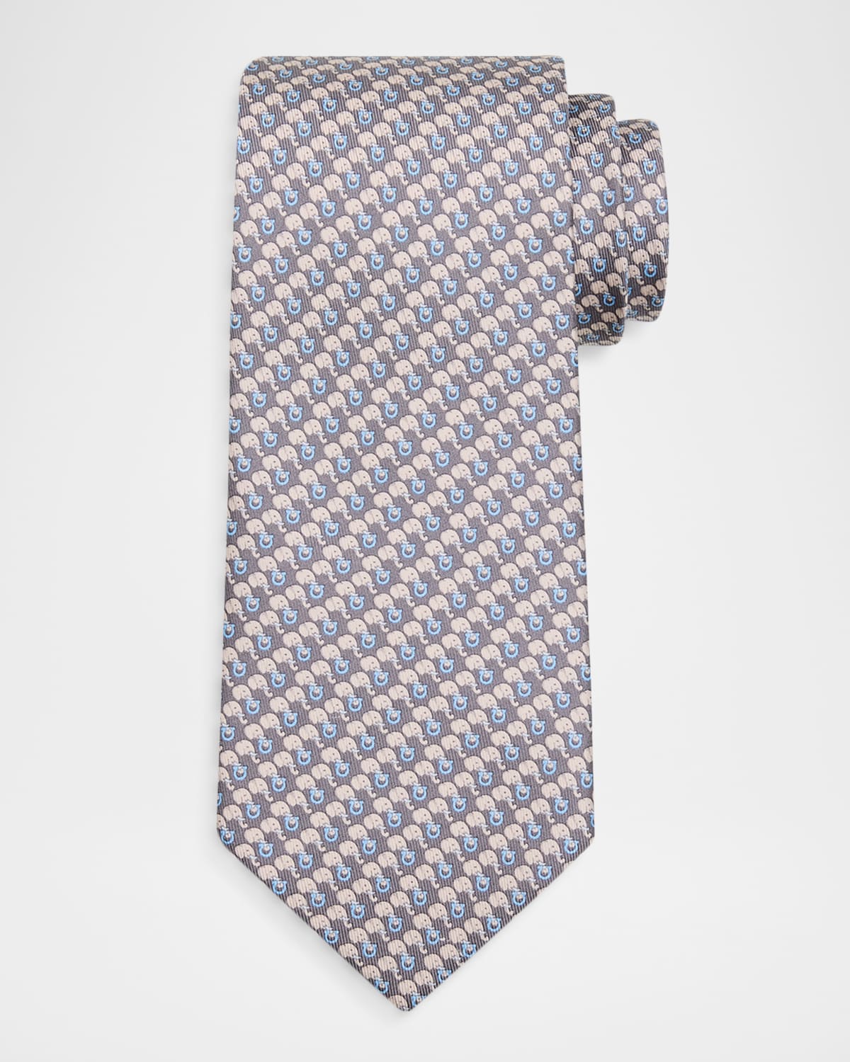 Ferragamo Men's Micro-Elephant and Gancio Jacquard Silk Tie
