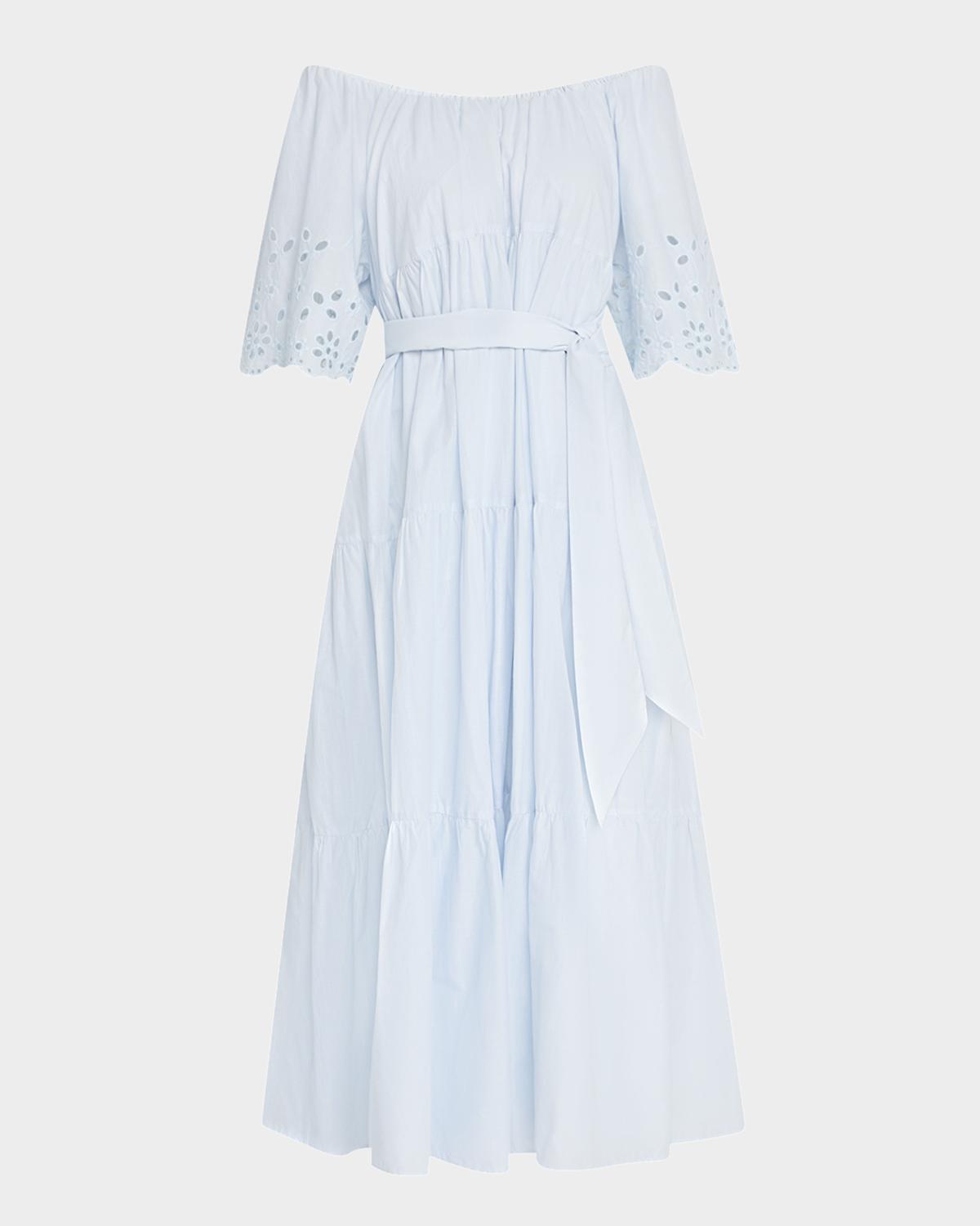 Merlette Berenson Tiered Eyelet-Embroidered Midi Dress
