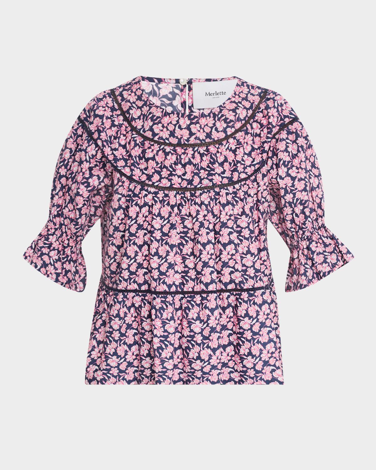 Merlette Sol Ruched Floral-Print Cotton Blouse