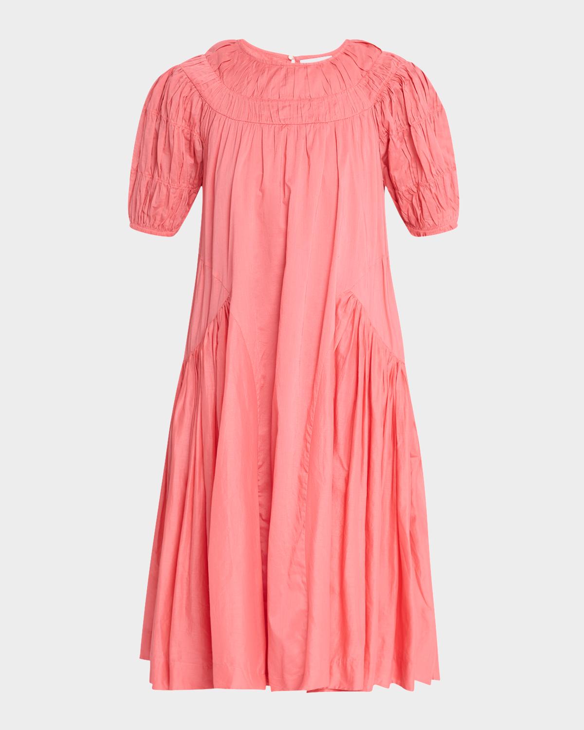 Merlette Maigret Ruched Puff-Sleeve Cotton Dress