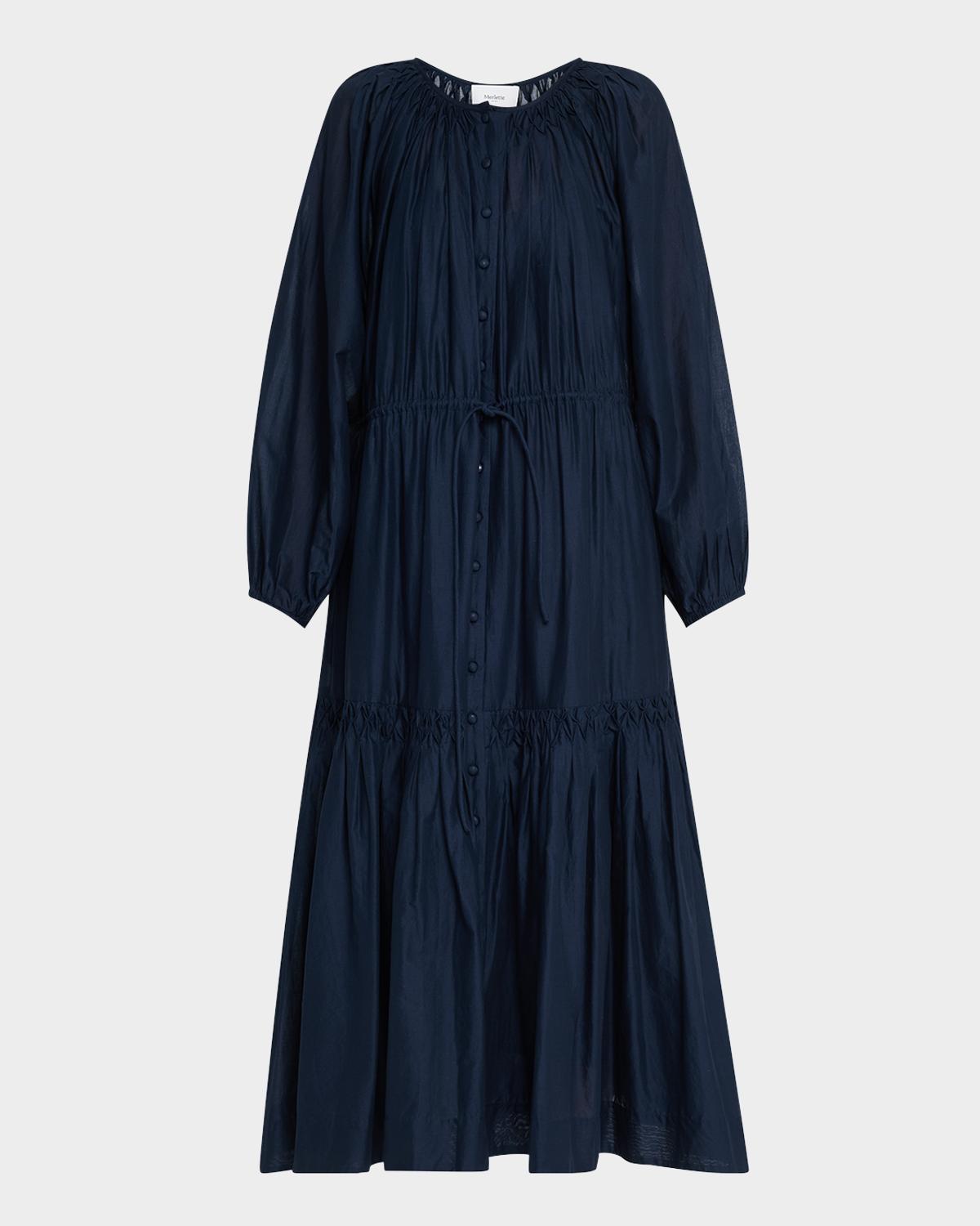 Merlette Allegra Tiered Smocked Cotton Midi Dress