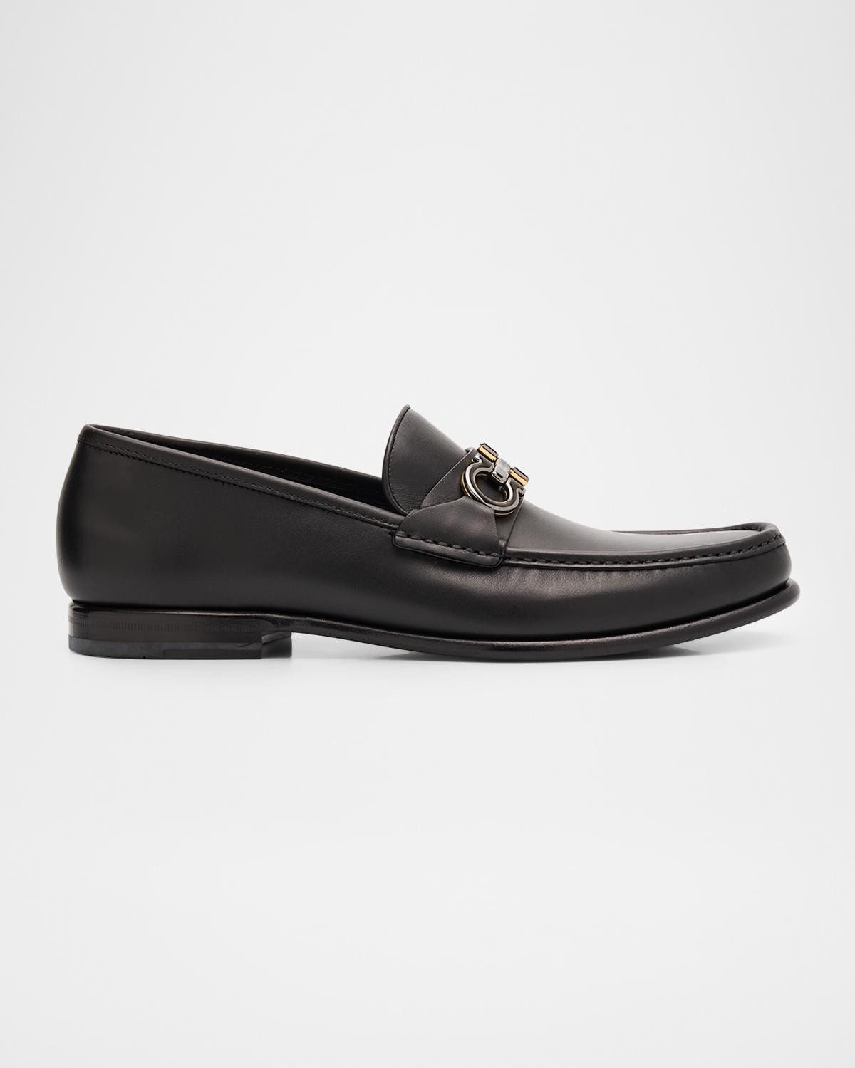FERRAGAMO Men's Avrilvit Leather Two-Tone Gancini Bit Loafers