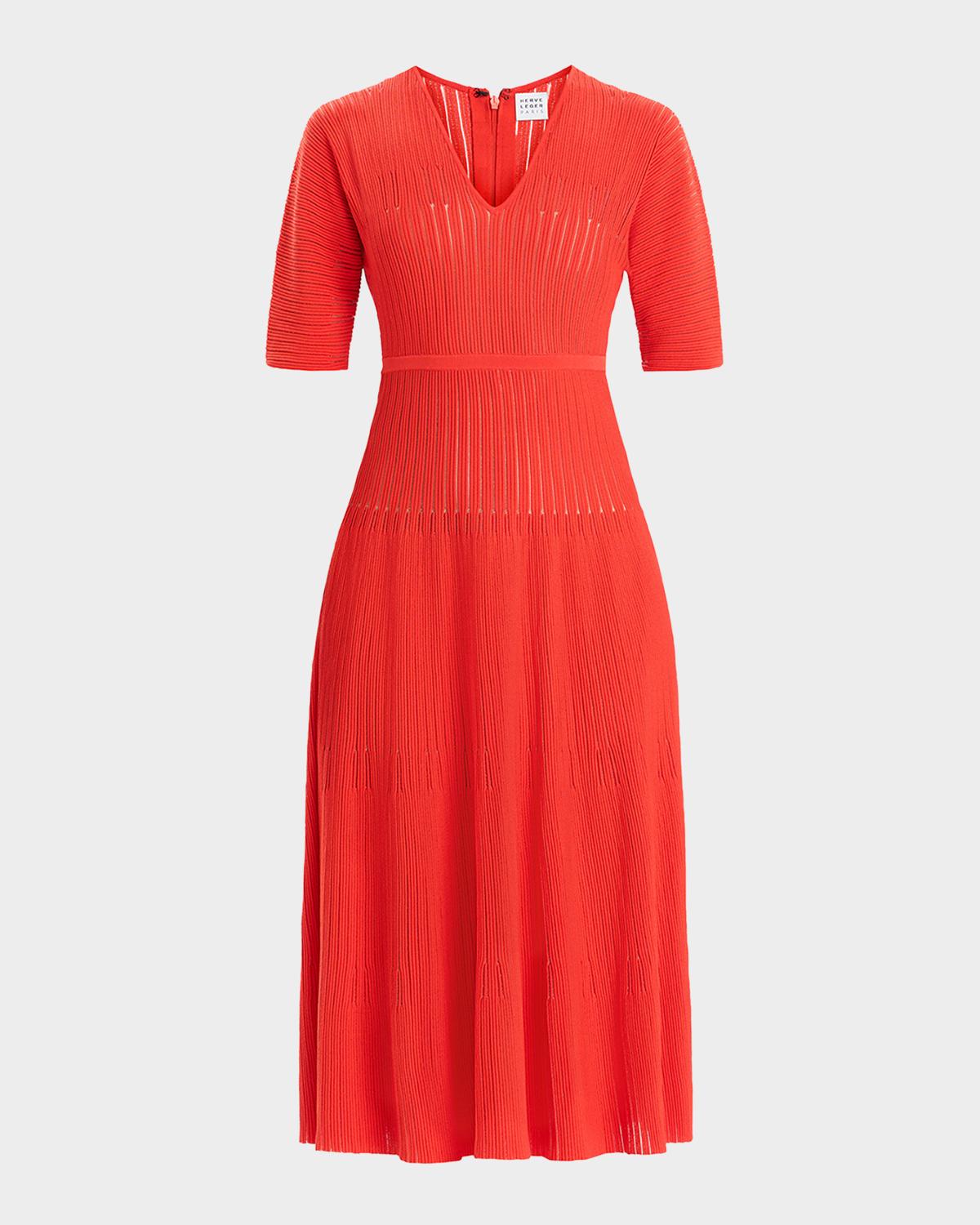 Hervé Léger Lyla Dolman-Sleeve Rib Midi Dress
