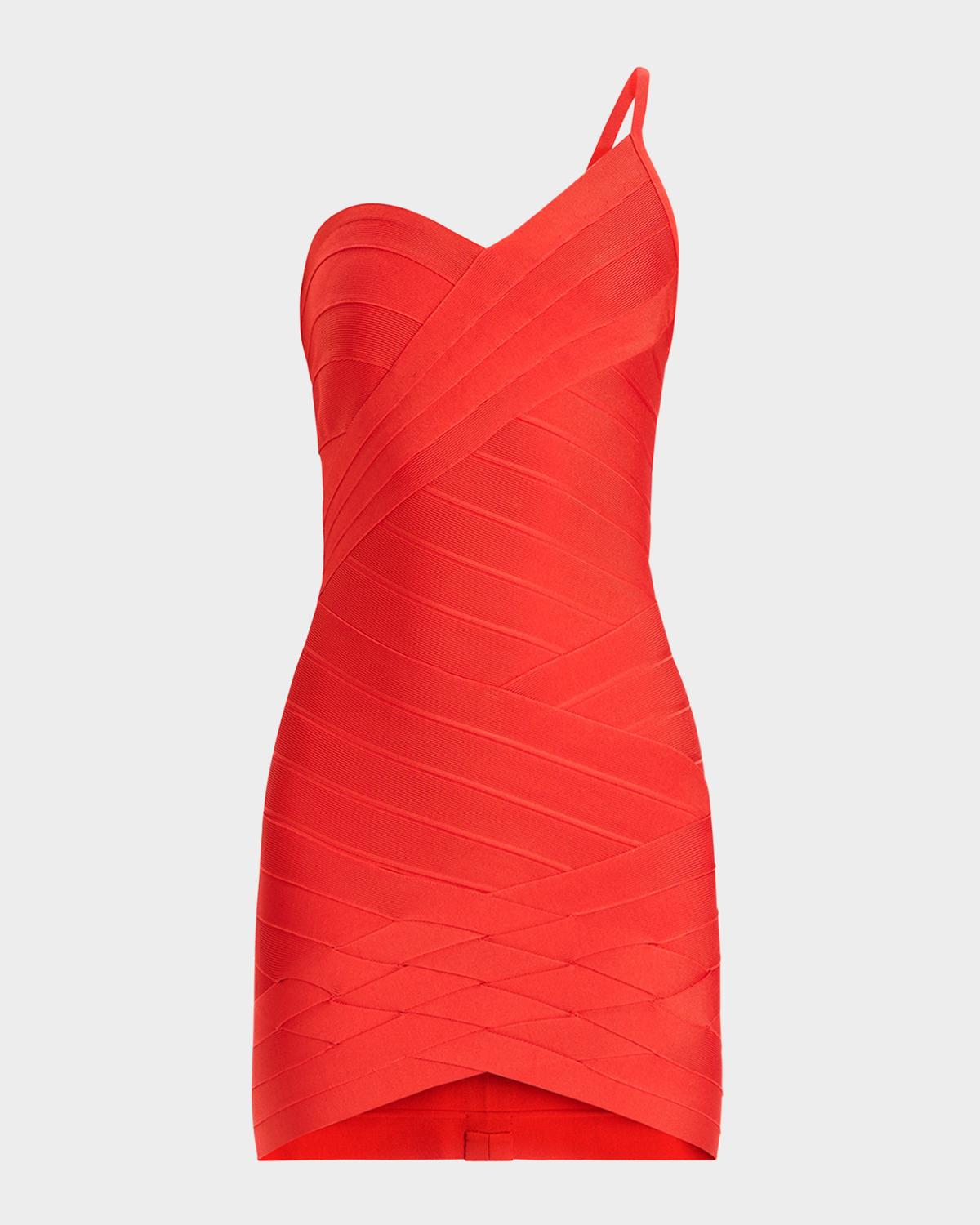 Hervé Léger Ally Woven Bandage One-Shoulder Mini Dress