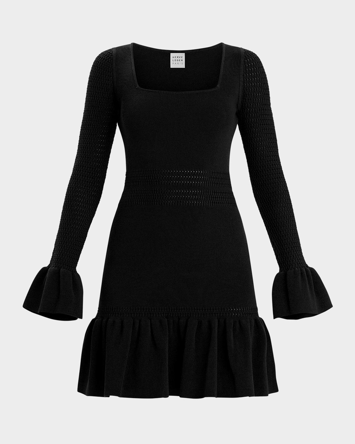 Hervé Léger Colette Ruffle Long-Sleeve Mini Dress