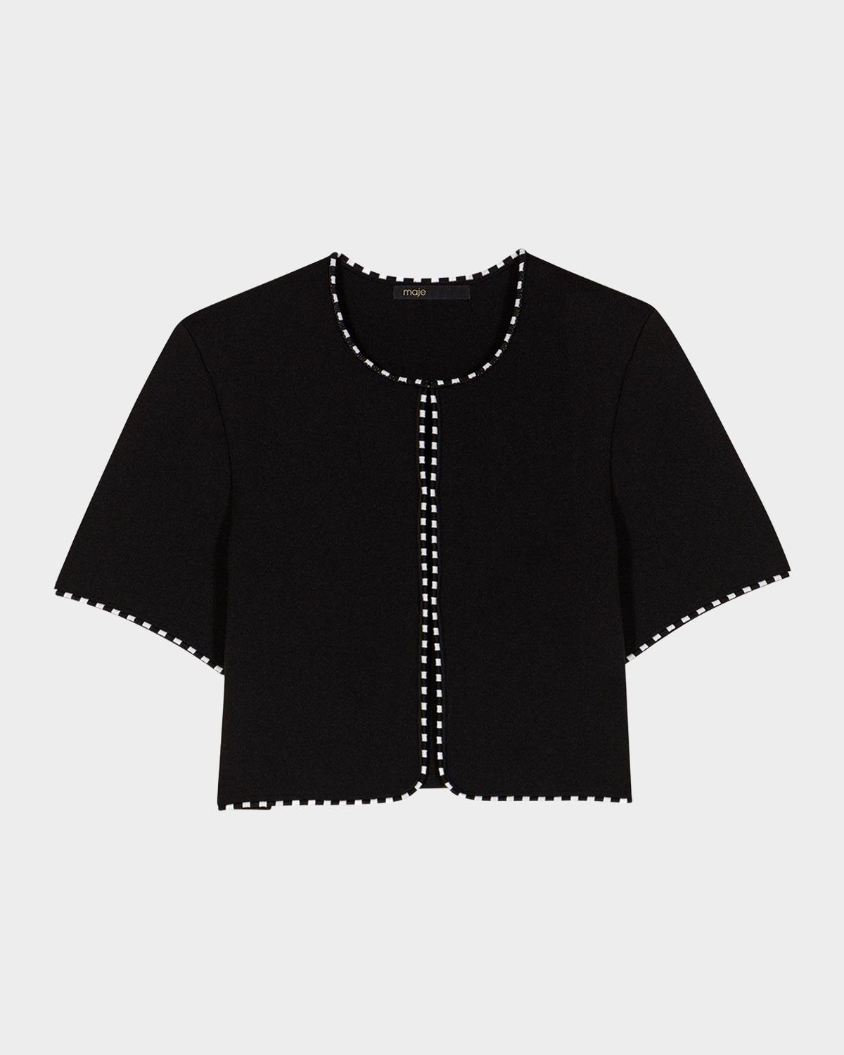 Maje Musselier Stretch Knit Cropped Cardigan