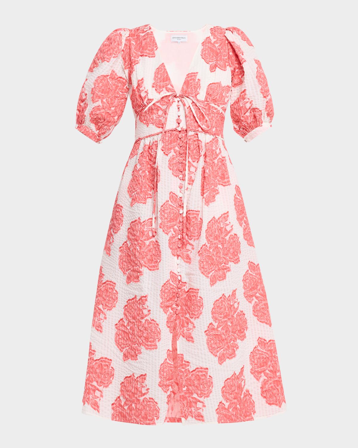 Evi Grintela River Seersucker Fil Coupe Empire Midi Dress