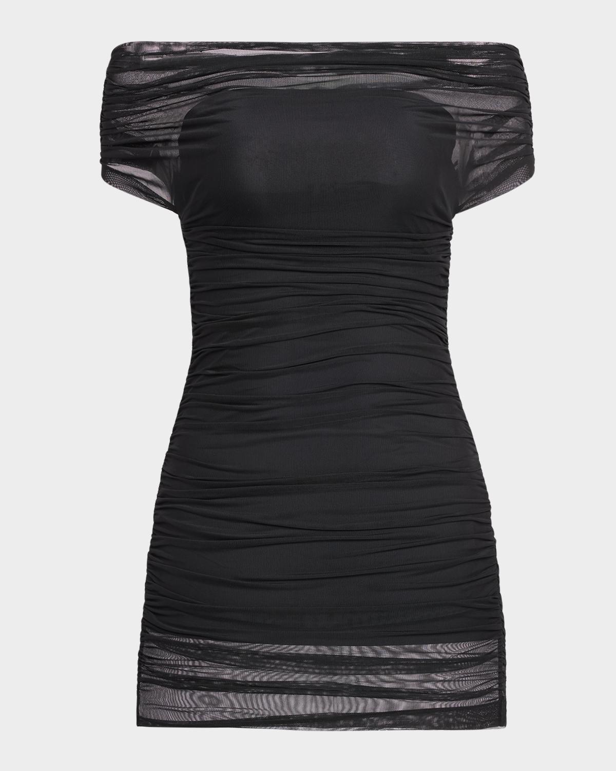 SEROYA Bella Ruched Mesh Mini Dress