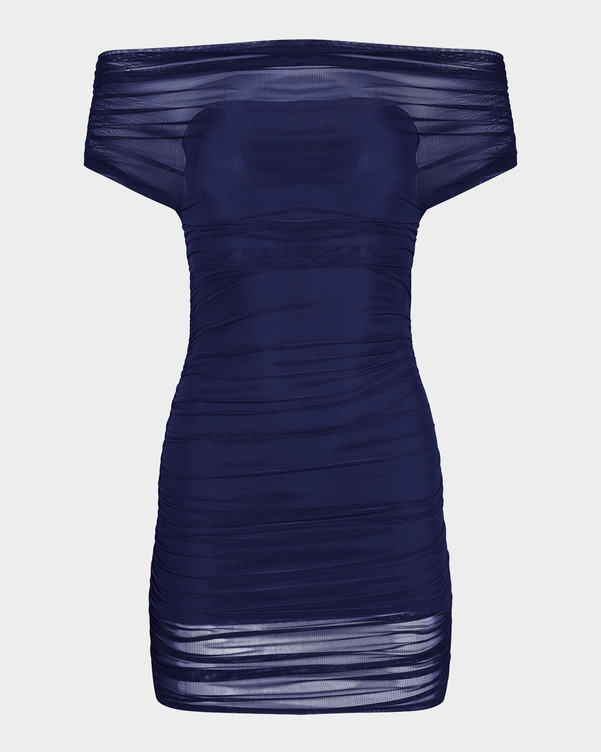SEROYA Bella Ruched Mesh Mini Dress