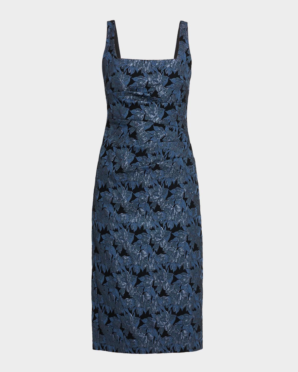 Aidan Mattox Sleeveless Floral Stretch Jacquard Midi Dress