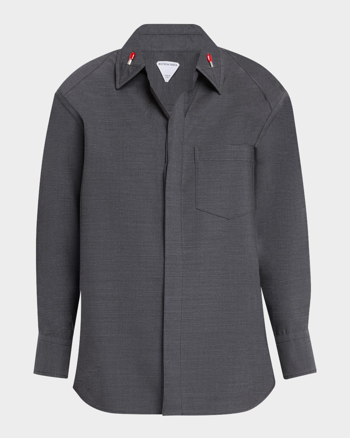 Bottega Veneta Matches-Collar Travel Light Wool Shirt