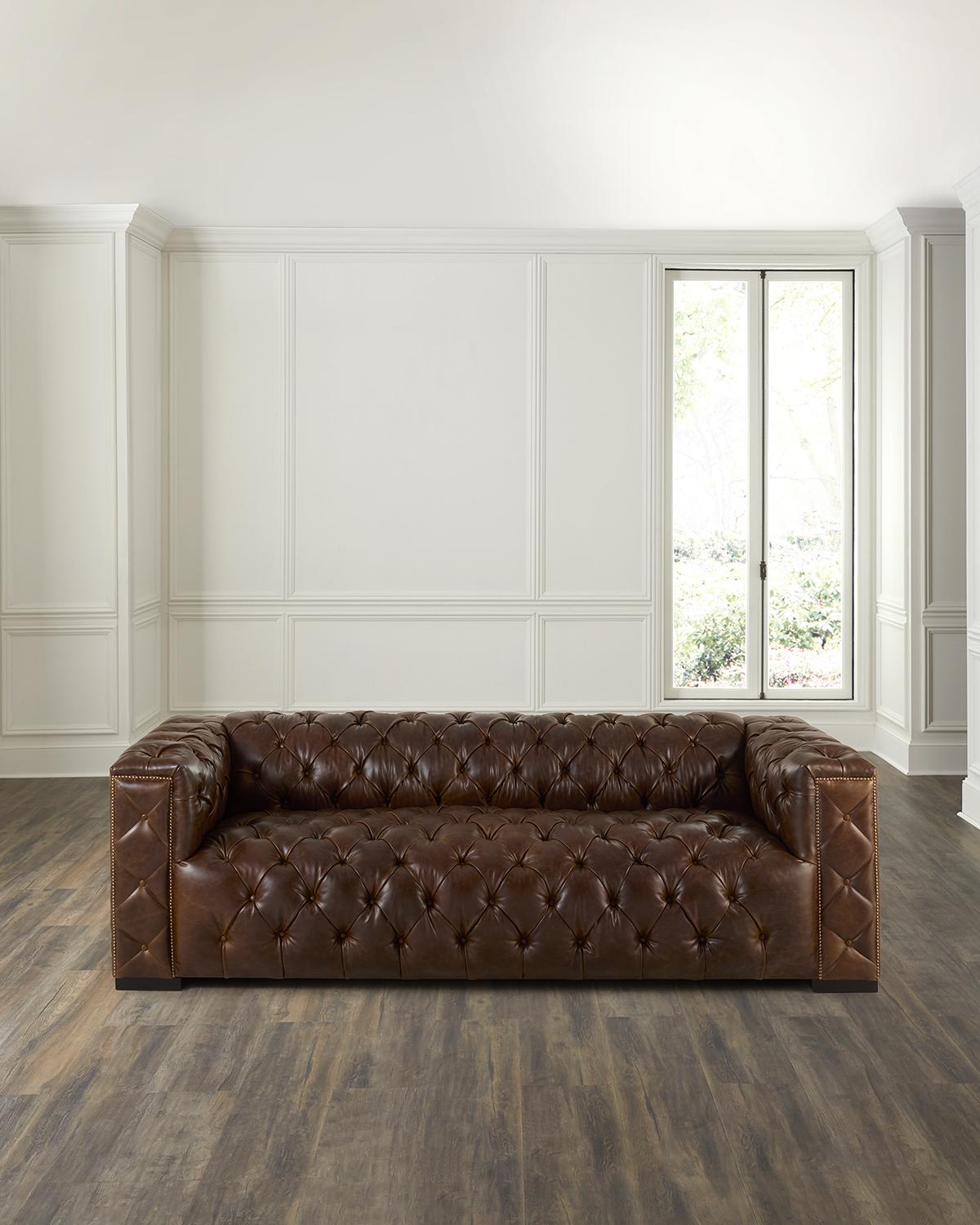 Mastra Leather Chesterfield Sofa, 101"
