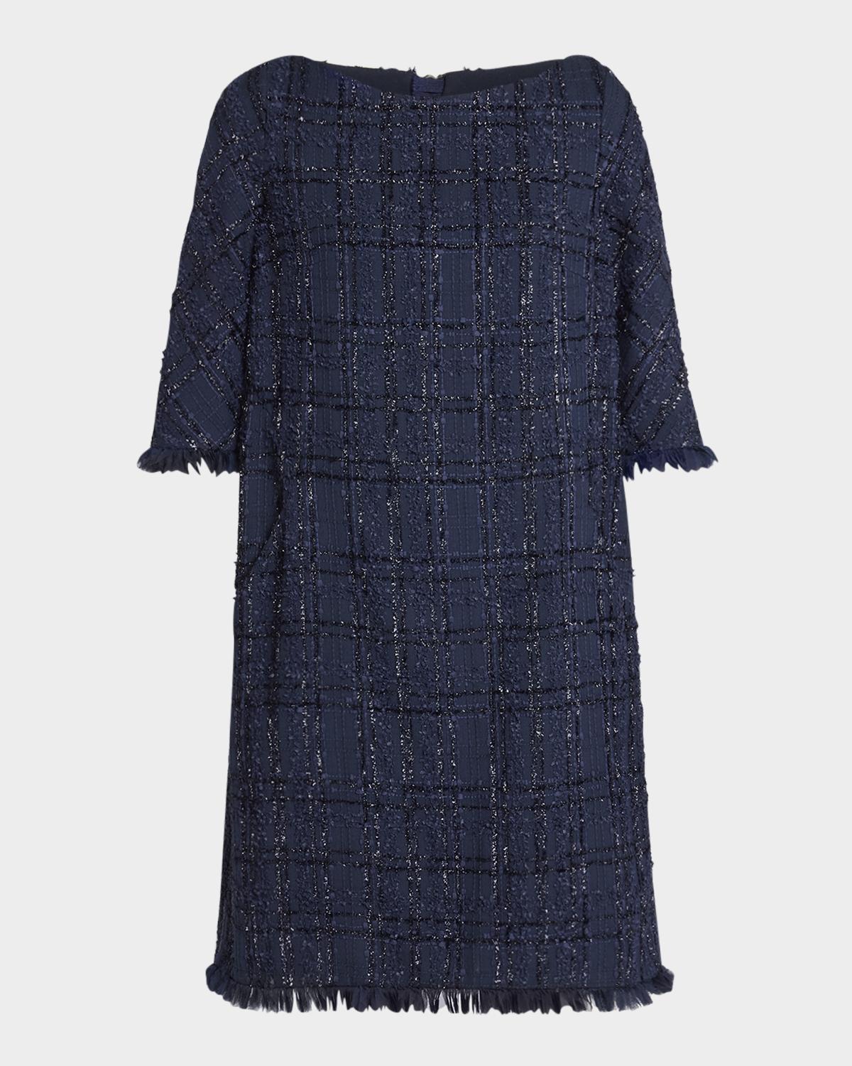 Talbot Runhof Linton Metallic Tweed Shift Dress