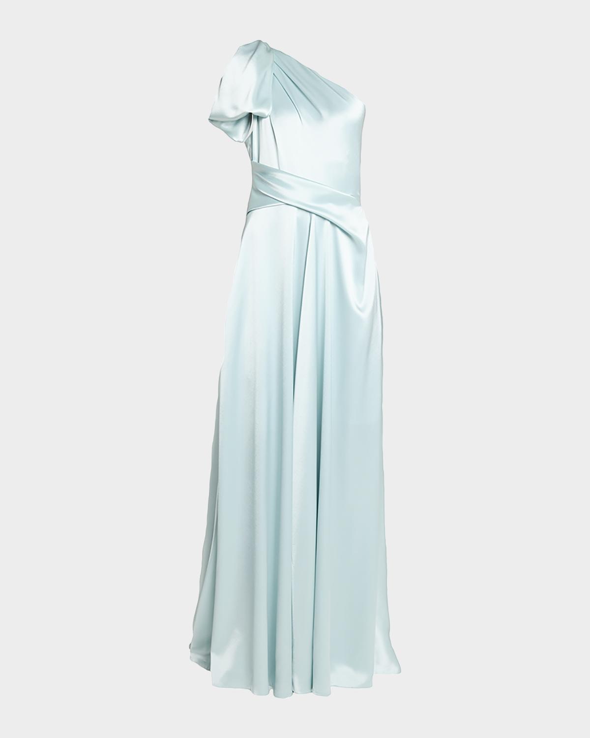 Talbot Runhof Bow One-Shoulder Crepe Satin Gown