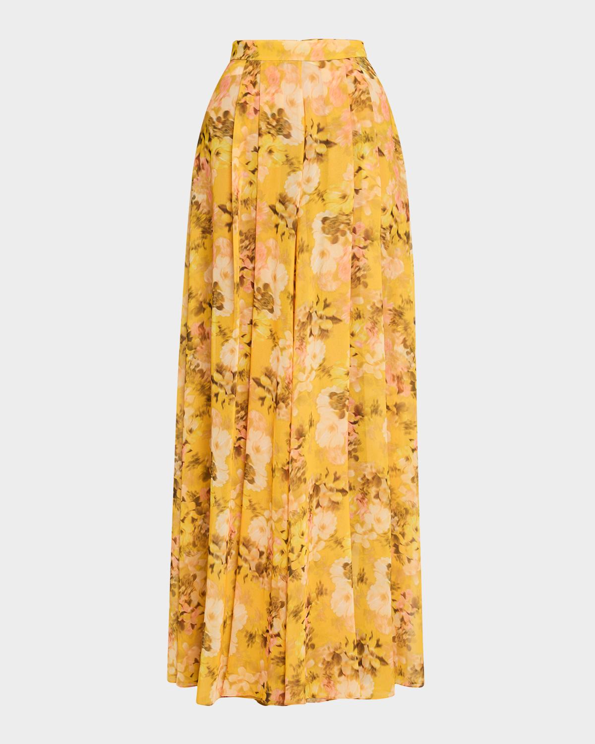 Badgley Mischka Collection Pleated Floral-Print Georgette Palazzo Pants
