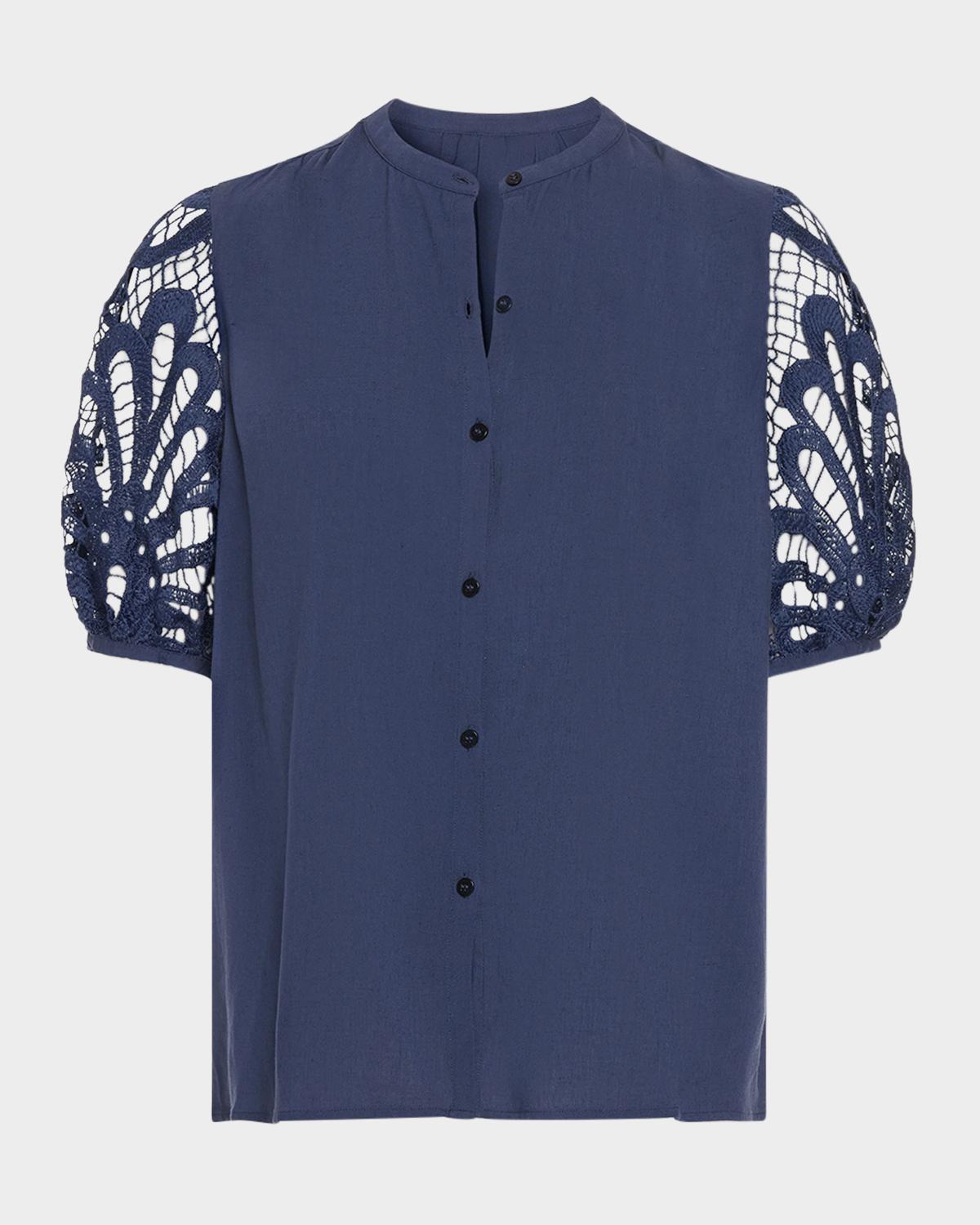 Ramy Brook Gia Open-Knit Short-Sleeve Blouse