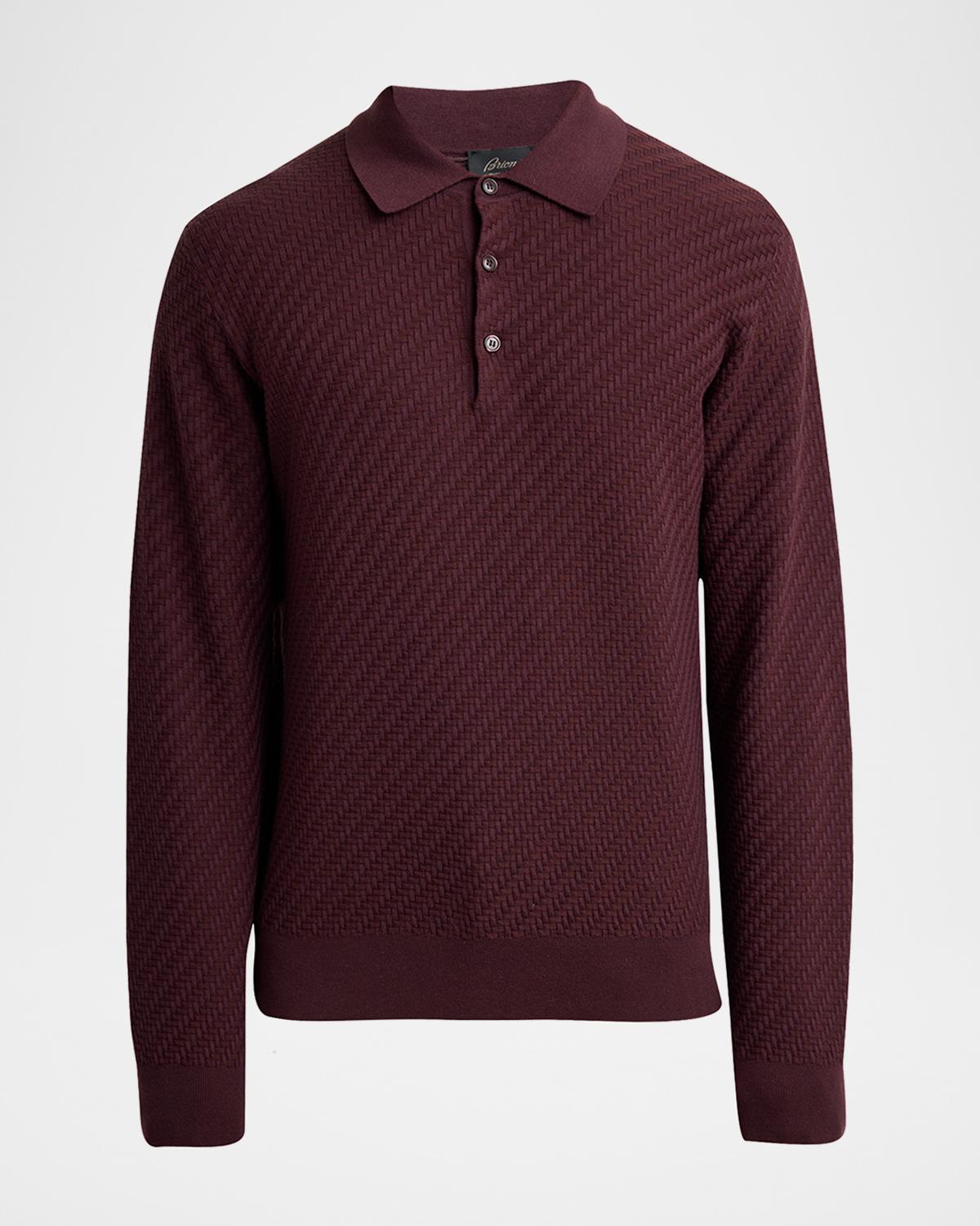 Brioni Men's Cotton and Cashmere Jacquard Polo Sweater