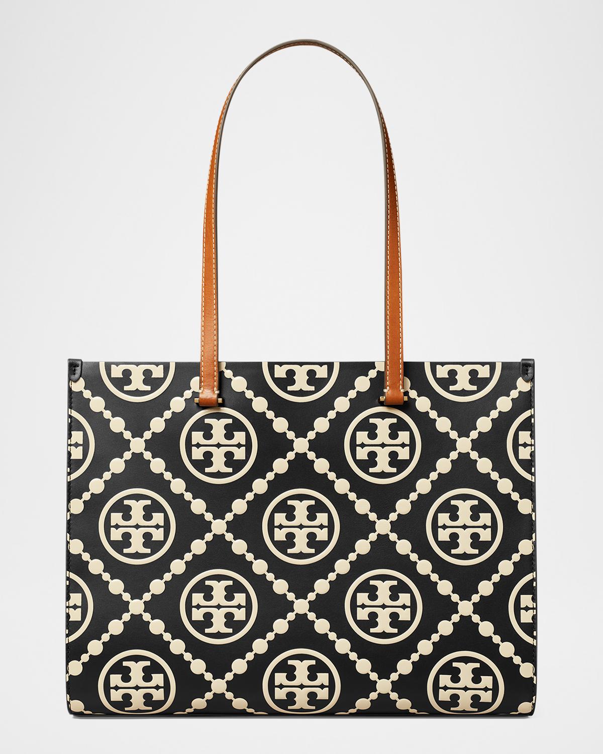 T Monogram Embossed Leather Tote Bag