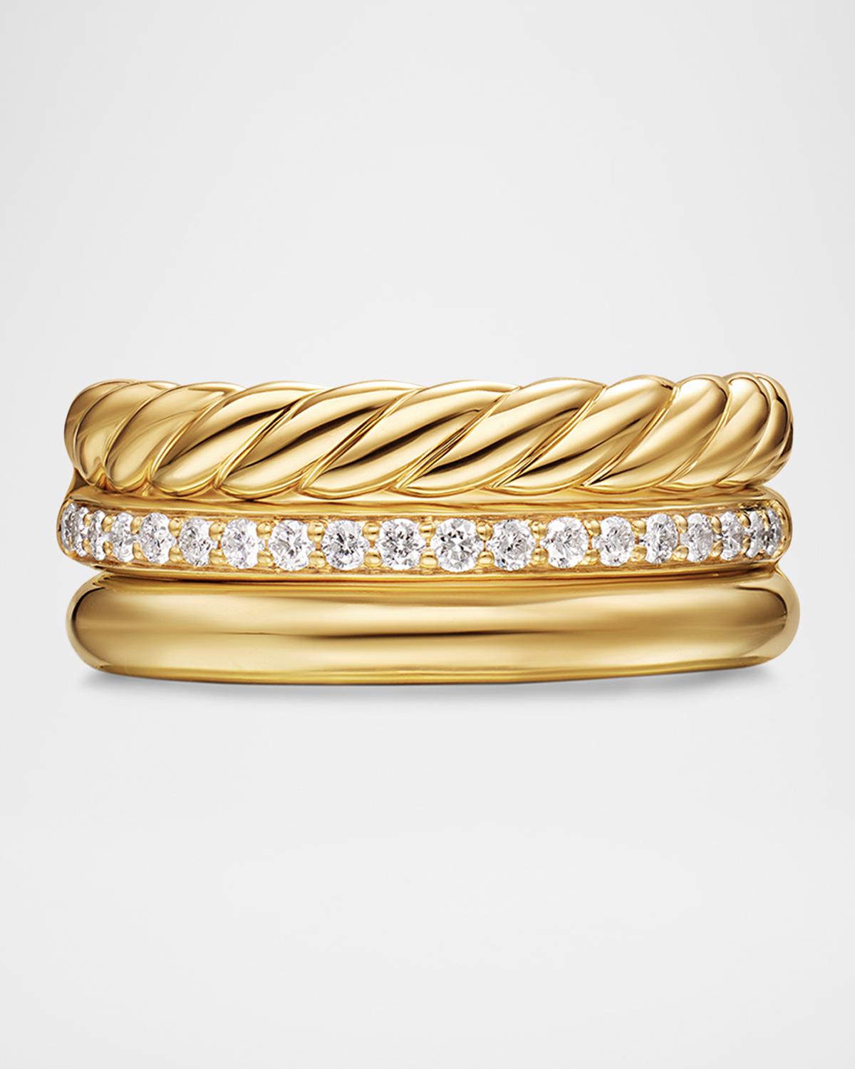 DY Mercer 3-Row Ring with Diamonds in 18K Gold