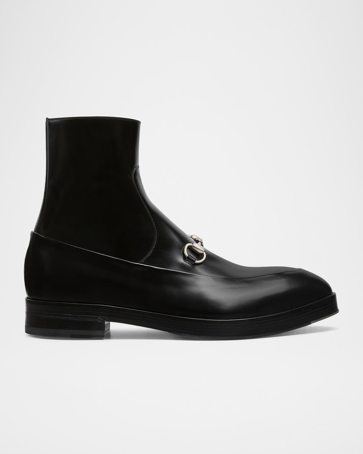 Gucci Men's Burn Leather Horsebit Ankle Boots