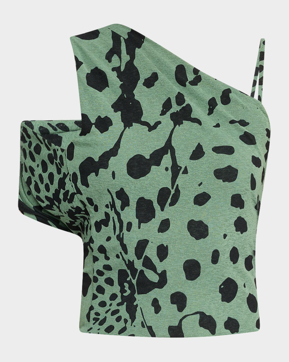 Nanushka Milda Cheetah-Print Fitted Asymmetric Top