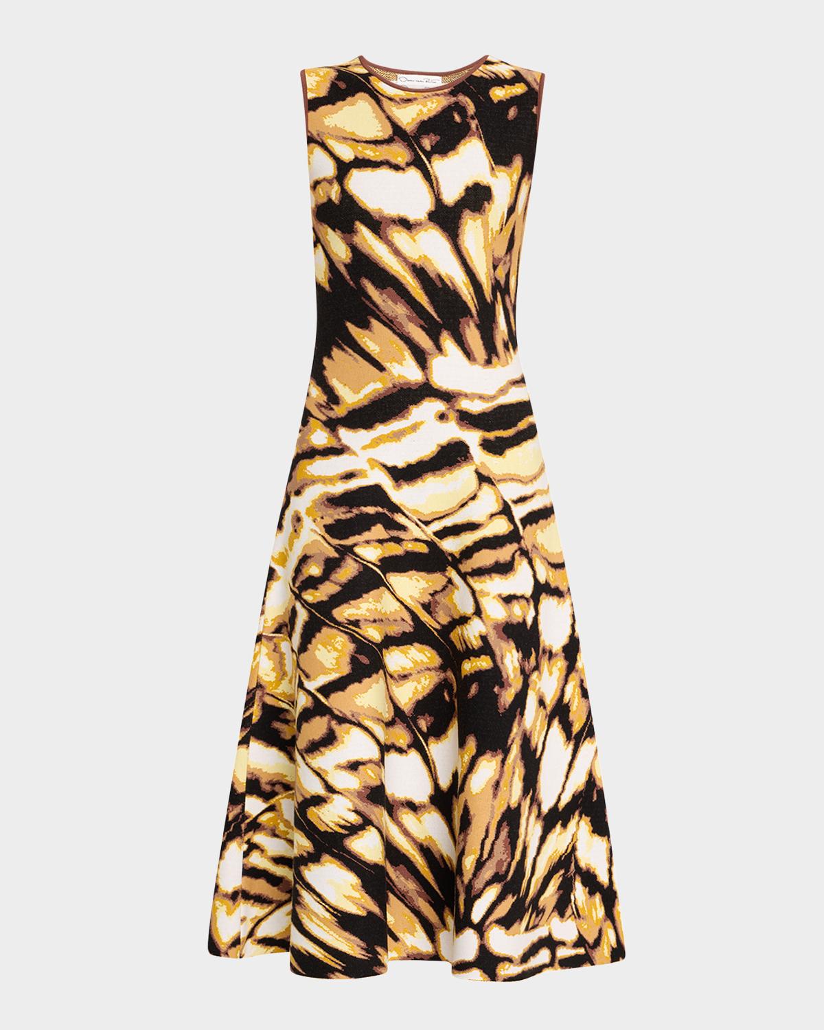 Oscar de la Renta Sleeveless Butterfly Jacquard Knit Midi Dress