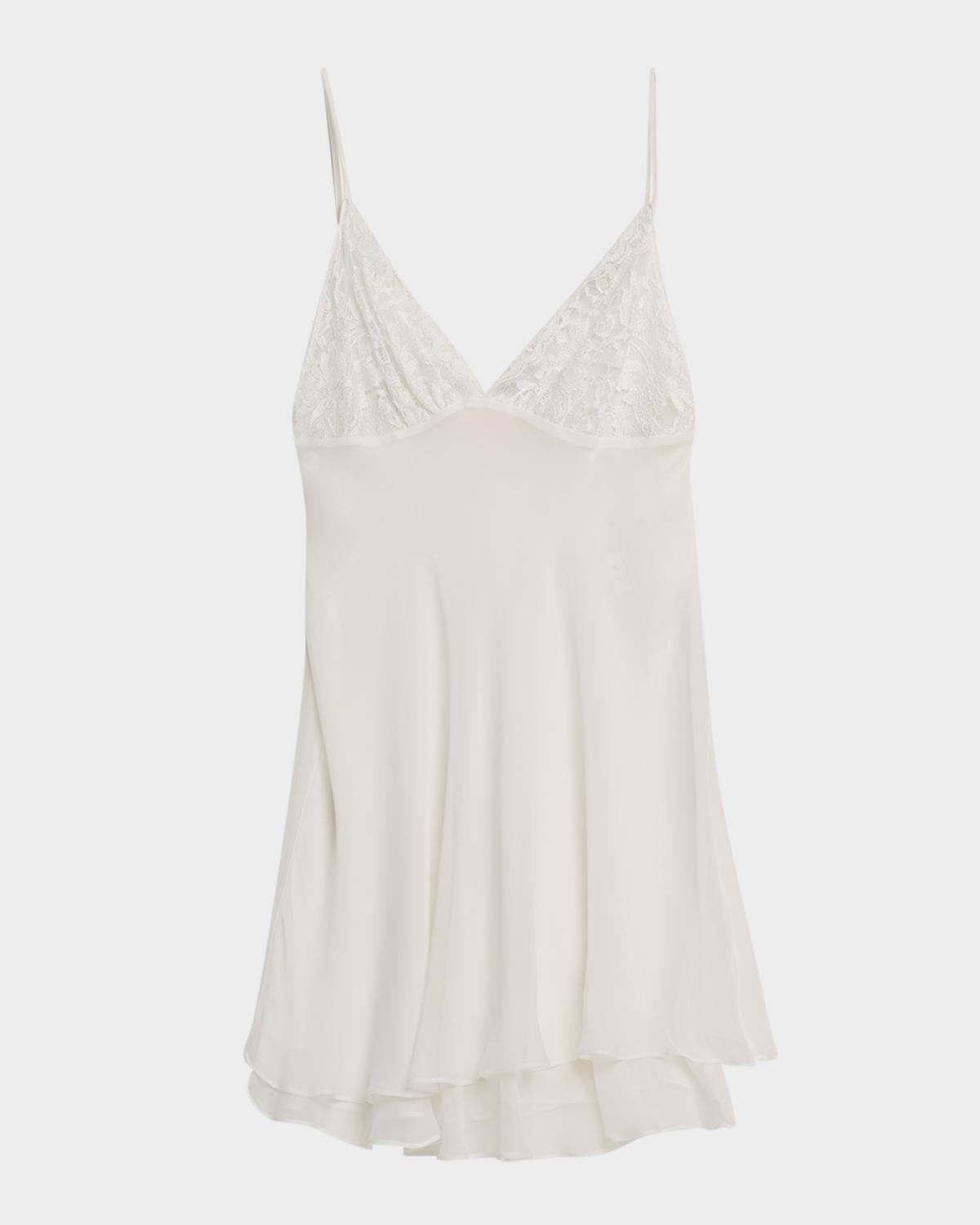 Christine Lingerie Floral Lace & Silk Chiffon Mini Slip Dress