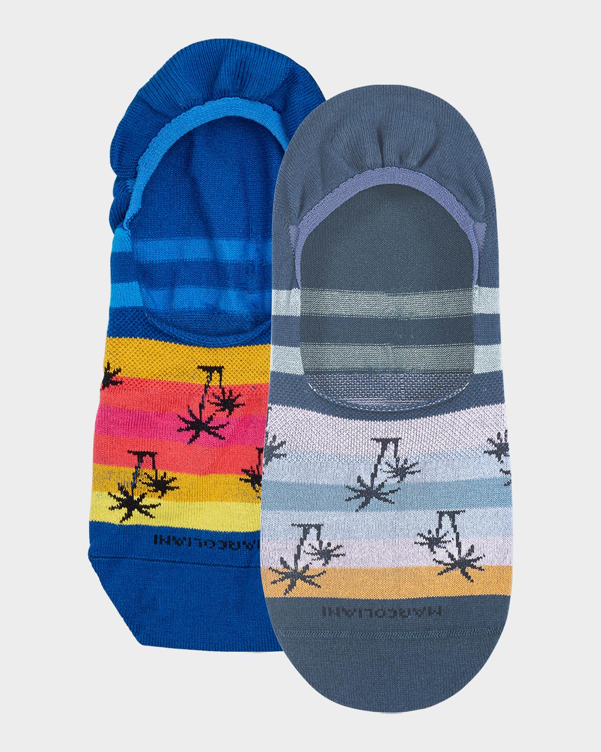 Marcoliani Men's Invisible Touch Wakiki Palm Stripe 2-Pack No-Show Socks