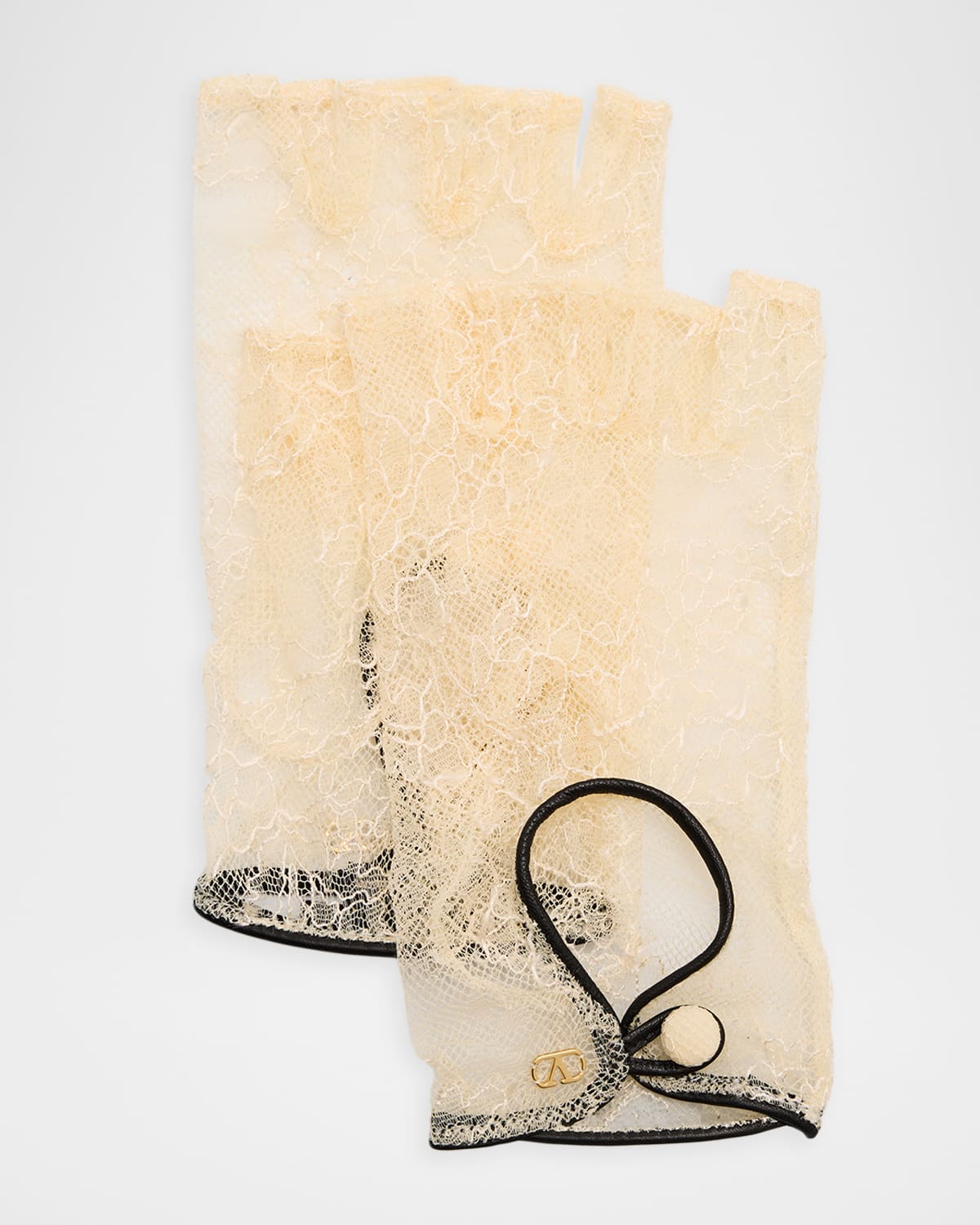 Valentino Garavani VLogo Signature Lace & Leather Biker Gloves