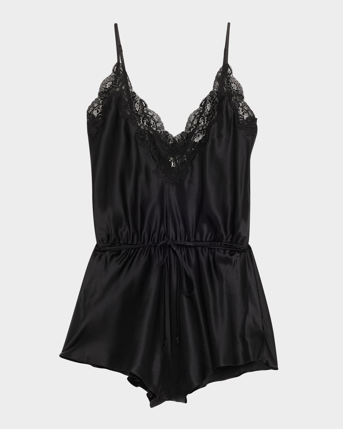 Christine Lingerie Lace-Trim Silk Romper