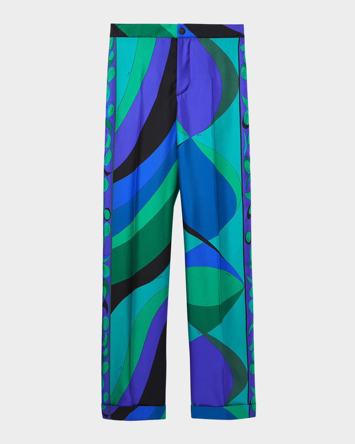 Pucci Pesci-Print Silk Twill Straight-Leg Pants