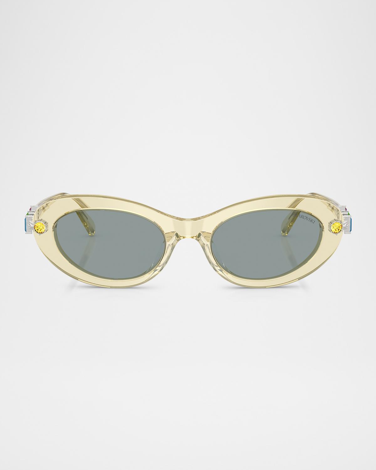 Swarovski SK6042 Crystal-Embellished Acetate Oval Sunglasses