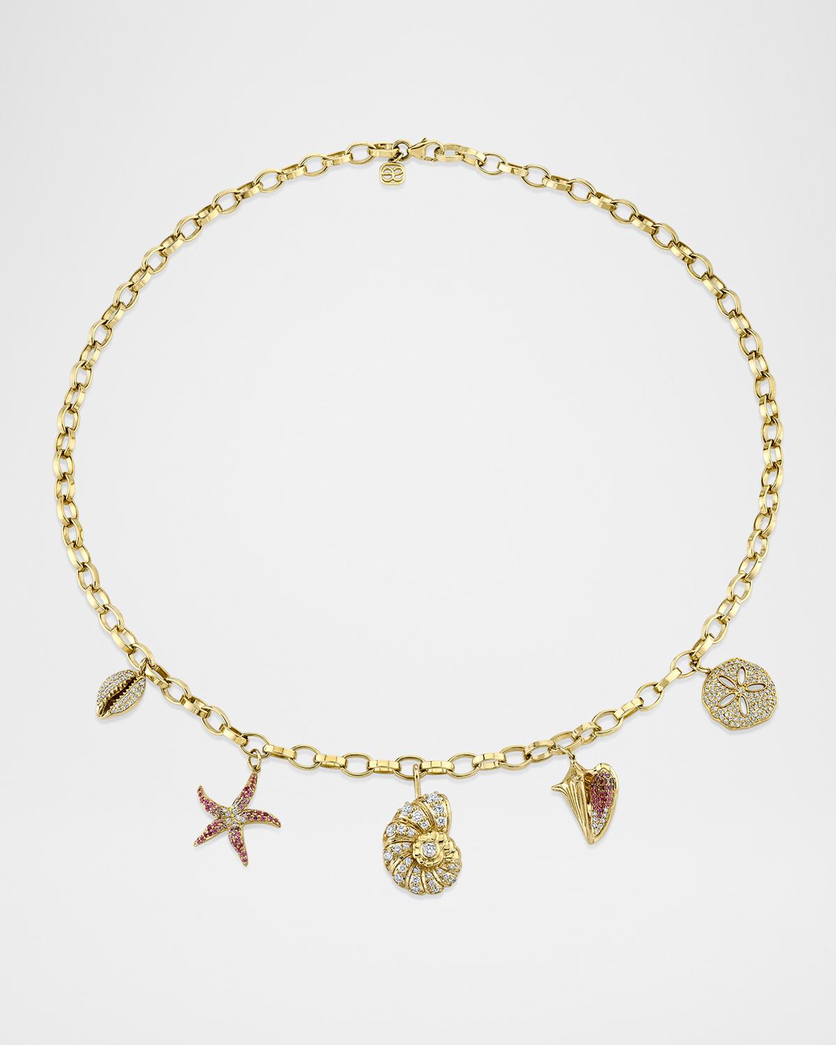 18K Yellow Gold Multi Sea Charm Necklace