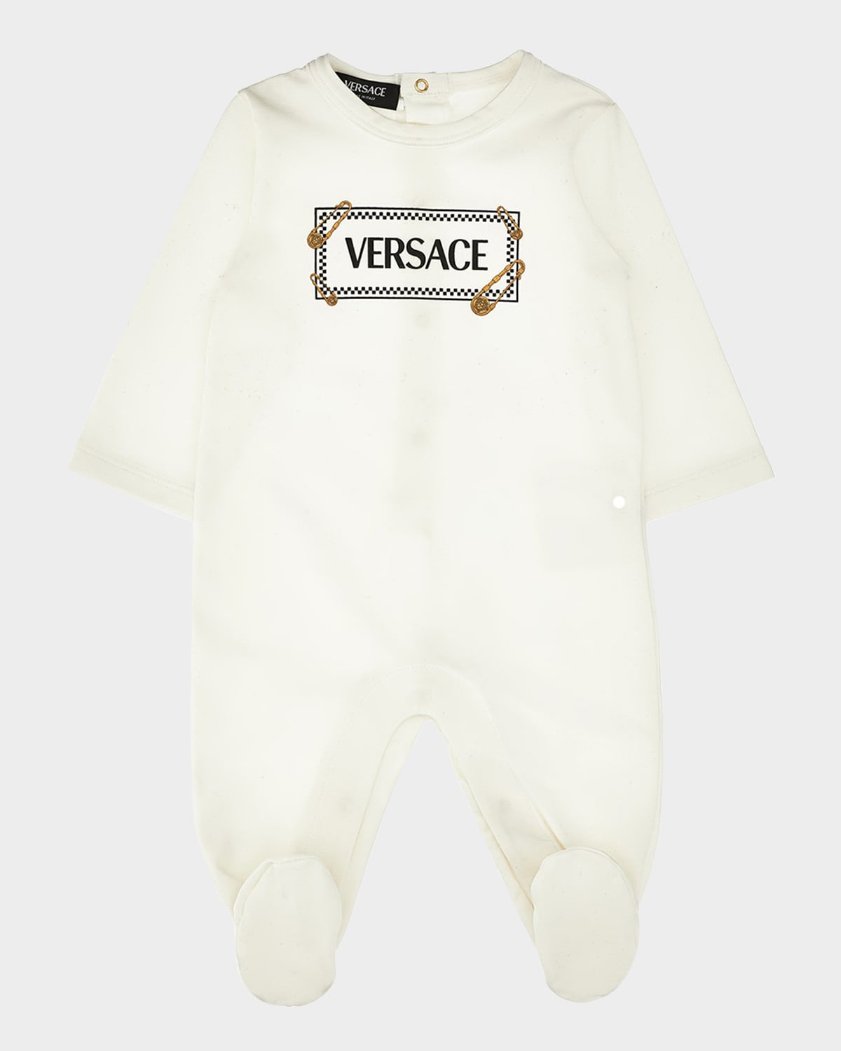 Versace Boy 's Safety Pin Printed Cotton Jersey Bodysuit, Size Newborn-6M