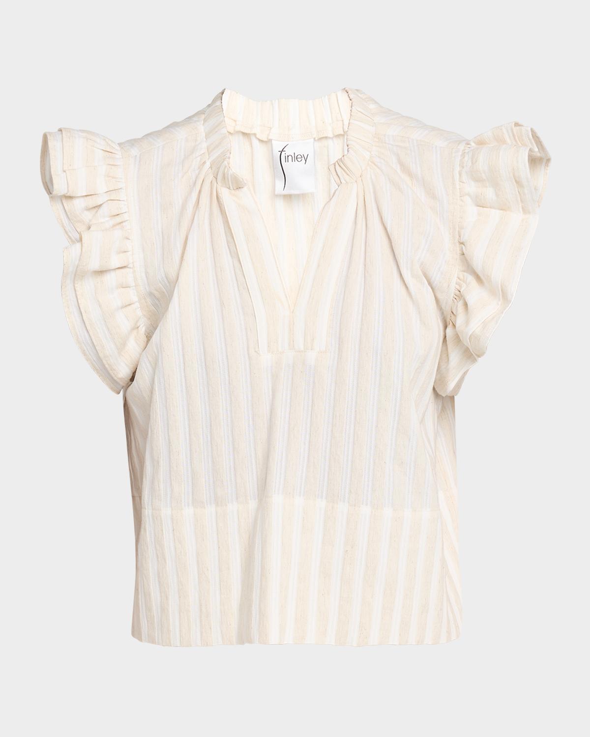 Finley Remy Texture-Striped Ruffle Top