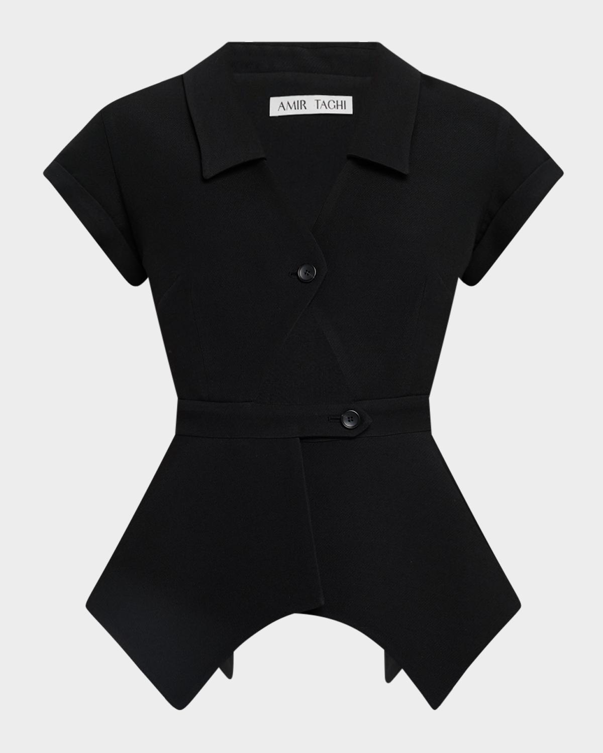 Amir Taghi Ana Short-Sleeve Cutout Peplum Top