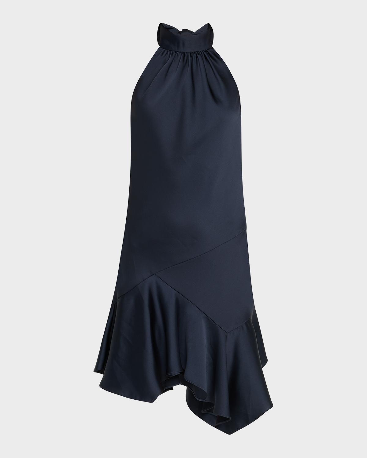 Ramy Brook Nari Asymmetric Flounce Halter Mini Dress