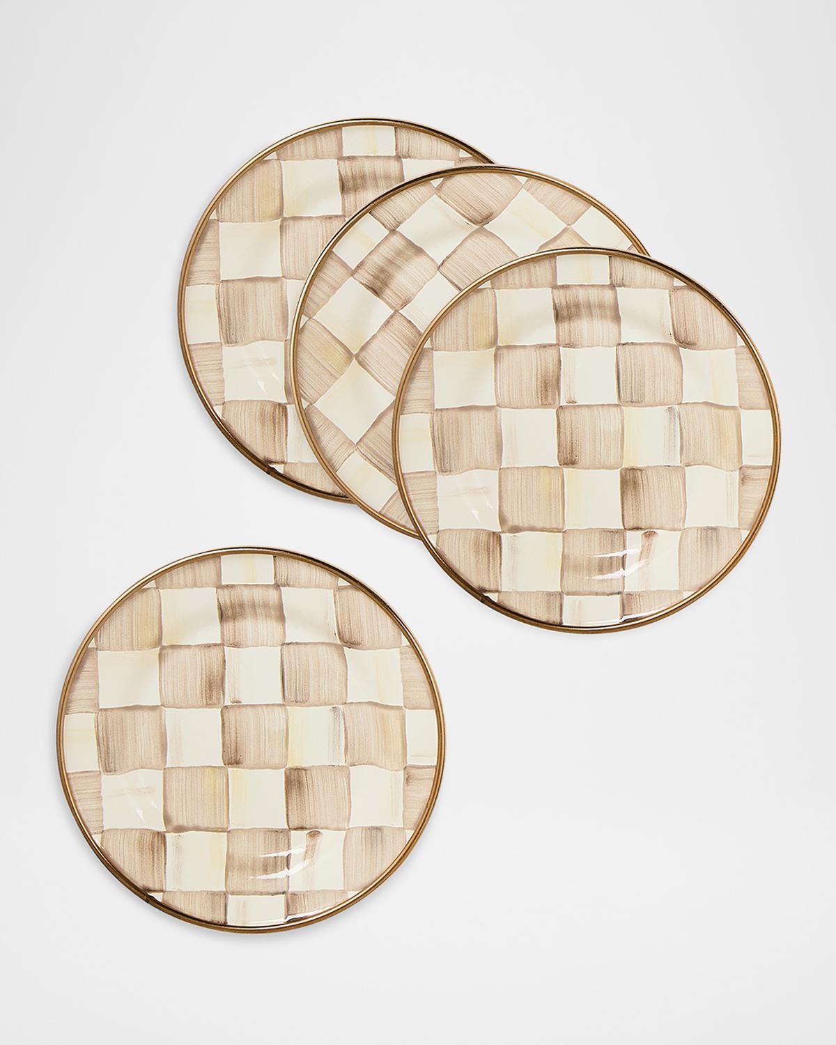 Mocha Check Appetizer Plates, Set of 4