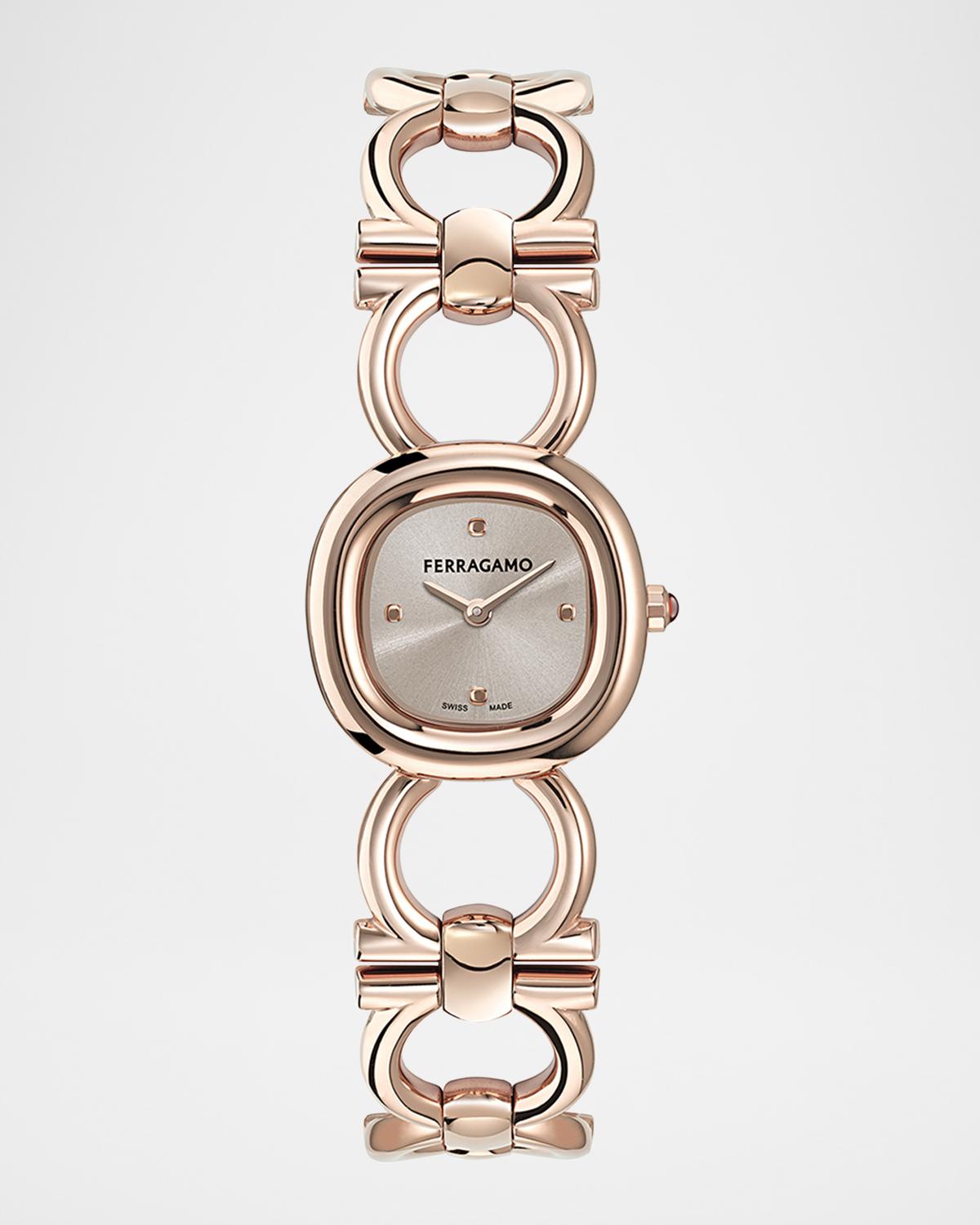 Double Gancini 25MM IP Rose Gold Bracelet Watch