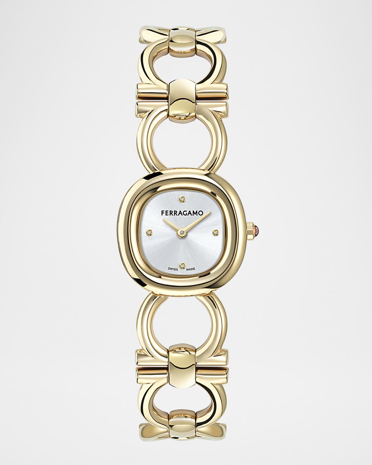 25mm Double Gancini BraceleDouble Gancini 25MM IP Yellow Gold Diamond Watch