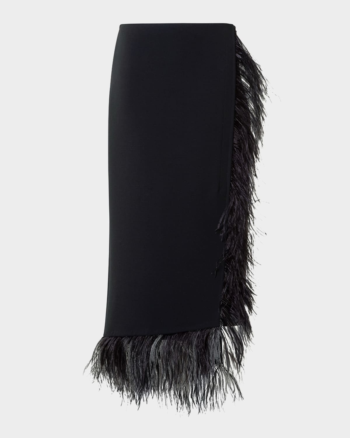 Feather-Trim Wool Stretch Double Face Midi Wrap Skirt