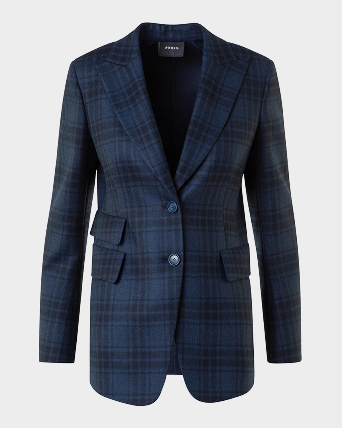 Akris Percival Check Wool Double-Face Single-Breasted Jacket