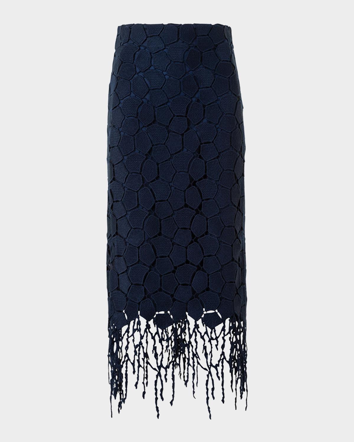 Akris Broken Stone Guipure Fringed Midi Pencil Skirt