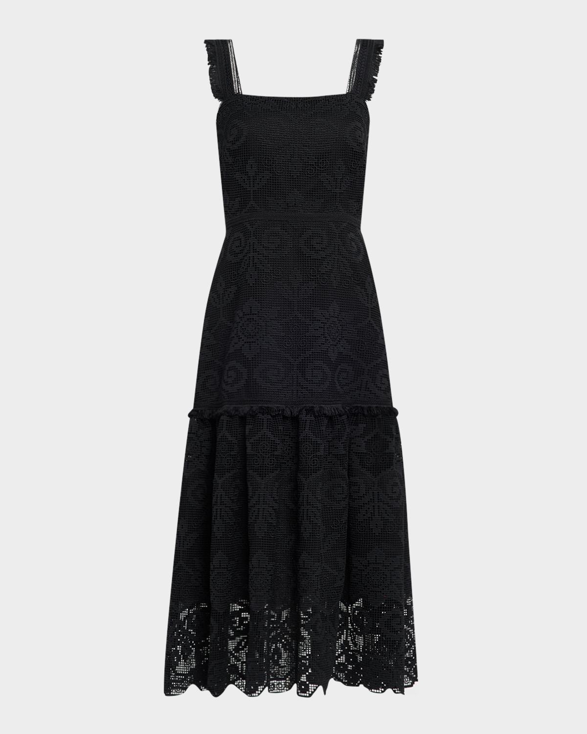 Kobi Halperin Mona Square-Neck Lace Midi Dress